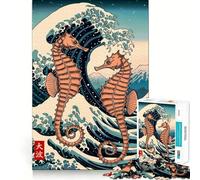 Puzzle 1000 pièces La Grande Vague Ukiyo-e Hippocampe pour Adolescents, 1000 pièces, Wise Think Toy, Gentle Leisure, Tight Cut, Liste de souhaits du Père Noël (38x52cm)