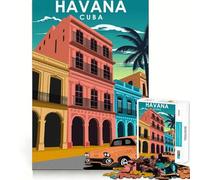 Puzzle 1000 pièces La Havane Cuba Affiche de Voyage Découpe précise Jeu d'art et de développement cognitif Loisirs et Divertissement Cadeau apaisant pour Noël (38x26cm)