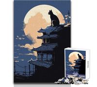 Puzzle 1000 pièces « La Lune, Le Chat de la Nuit » - Jouet éducatif Japonais - Jeu d'analyse et de logique - Cadeau de Noël Secret - Dimensions : 50x75cm