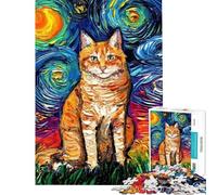 Puzzle 1000 pièces La Nuit étoilée Chat Noir Puzzle pour Adolescents Vacances à la Maison Défi à réaliser Cadeau Anti-Stress (Dimensions 50x75cm)