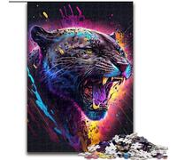 Puzzle 1000 pièces La Panthère Excitée en Bois, idée Cadeau de Noël, Illustration Humoristique, Illustration détaillée 50x75cm, activité Adulte et familiale, Cadeau de décoration d'intérieur DIY