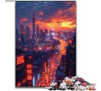 Puzzle 1000 pièces La Perle de l'Orient à Shanghai Puzzle en Carton pour Adultes Taille 26x38cm pour Les Amoureux du Voyage et Les Couples, Jouet Stimulant