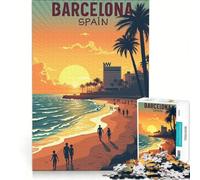 Puzzle 1000 pièces La Plage à Barcelone, Jeux relaxants, Interaction Parent-Enfant, Cadeaux pour Les Amis et la Famille 38x26cm