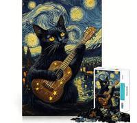 Puzzle 1000 pièces La Sérénade de la Nuit Étoilée des Chats Jeu de réflexion Artistique aux découpes précises et faciles à Jouer Cadeau Artistique de Noël (38x52cm)