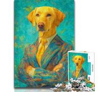 Puzzle 1000 pièces Labrador Jaune Peinture à l'huile Puzzles 1000 pièces Jouets Jeux éducatifs Soulagement du Stress Liste de souhaits avec Père Noël 38x26cm