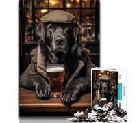 Puzzle 1000 pièces Labrador Noir au pub pour Adolescents, Anti-Stress, pour Passer Le Temps à la Maison, avec Affiche et fiche de Questions Assorties 50x75cm