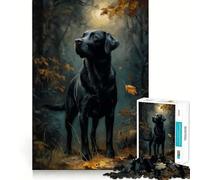 Puzzle 1000 pièces Labrador Noir dans Une forêt d'automne,Assemblage Parfait,activité ludique et Intelligente,Jeu de détente,Cadeau d'anniversaire (38x26cm)