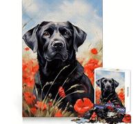Puzzle 1000 pièces Labrador Noir Parmi Les Coquelicots pour Adultes Un Cadeau Symbolique et Stimulant pour la Concentration et Le Bien-être (38x26cm)