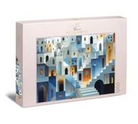 Puzzle 1000 pièces Labyrinthe Méditerranéen - Architecture imbriquée d'arches d'escaliers et passages silencieux - Thème urbain intemporel pour la tranquillité et la concentration - Puzzle lourd