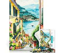 Puzzle 1000 pièces Lac de Côme Scène de Rue Italienne Assemblage Parfait Art Créatif Jeu de détente et de Loisirs Décoration de Noël (38x52cm)