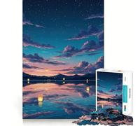 Puzzle 1000 pièces Lac Serein avec lanternes flottantes au crépuscule pour Adultes, Smart Reason Toy, Passe-Temps à la Maison, Bords Lisses, Objet de Collection (50x75cm)