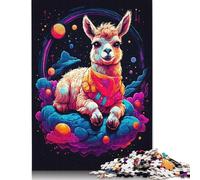 Puzzle 1000 pièces « Lama Cub Couché dans l'espace » pour Adultes et Adolescents, Puzzle en Bois Durable pour Adultes | Jeux 1000 pièces (75 x 50 cm)