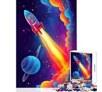 Puzzle 1000 pièces Lancement de fusée Jeu Spatial Décoration Murale Cadeau d'anniversaire Casse-tête avec pièces de Formes aléatoires Parfaitement emboîtables Dimensions 38x52cm