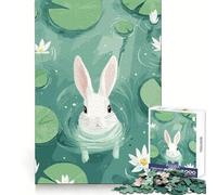 Puzzle 1000 pièces Lapin Blanc dans Un étang de nénuphars pour Adolescents idéal pour stimuler l'esprit se détendre et s'offrir Un Cadeau Original Illustration Lapin Blanc dans Un étang de nénuphars