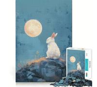 Puzzle 1000 pièces Lapin Blanc sous la Lune Jeu Amusant et Technique de découpe Laser avancée Jouet d'intérieur pour Les fêtes (38x26cm)