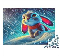 Puzzle 1000 pièces Lapin Bleu Nuit Étoilée et Écharpe, Image détaillée, Carton épais, Séniors 70x50cm