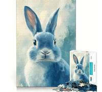 Puzzle 1000 pièces Lapin Bleu Portrait Bord sans Couture,Jeu de réflexion Amusant,Temps de détente,Cadeau Artistique de Noël (38x52cm)