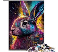 Puzzle 1000 pièces Lapin coloré en Bois, décoration idéale pour la Maison ou Le Bureau, Cadeau de Noël idéal 50x75cm, décoration Artistique à Faire soi-même, Cadeau d'anniversaire idéal