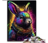 Puzzle 1000 pièces Lapin de Pâques coloré en Bois, idée Cadeau de Noël, Illustration Humoristique, Illustration détaillée 50x75cm pour Cadeau d'anniversaire, de Vacances, de Noël ou d'halloween