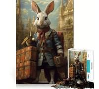 Puzzle 1000 pièces Lapin Guide de Voyage Décoration découpée avec précision Jeu de réflexion Cadeau Jeu Calme Activité d'anniversaire (38x26cm)