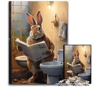 Puzzle 1000 pièces Lapin lisant Un Journal, Jeu interactif Familial, Cadeau Artisanal avec Illustrations colorées 26x38cm/10,23x14,96 Pouces