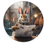 Puzzle 1000 pièces Lapin lisant Un Journal Puzzle Rond en Carton Développe la Coordination œil-Main, idéal pour Les Cadeaux d'anniversaire 1000 pièces (67,5x67,5cm)