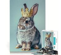 Puzzle 1000 pièces Lapin Pastel Roi Couronne pour Adolescents Jeu cognitif et Relaxant Bordure Premium Liste de souhaits du Père Noël (38x52cm)