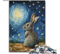 Puzzle 1000 pièces Lapin sous Le Ciel Nocturne pour Adultes, pour Noël et Le Nouvel an (Taille 26x38cm)
