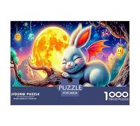 Puzzle 1000 Pièces Lapins Endormis, Très Difficile pour Adultes | Lapins dans Un Arbre au Clair de Lune Magique, Éducatif et Anti-Stress, Cadeau, 38x26cm