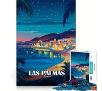 Puzzle 1000 pièces Las Palmas Espagne Affiche de Voyage Découpe précise Art Jeu cognitif et Amusant Temps de Loisirs Scène de Noël (50x75cm)