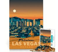 Puzzle 1000 pièces Las Vegas Affiche de Voyage Jeu d'articulation Fine et Amusant pour résoudre des problèmes Jeu Calme et Amusant Décoration de Noël Cadeau (38x52cm)