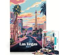 Puzzle 1000 pièces Las Vegas USA Affiche de Voyage Ajustement Parfait Jeu d'art créatif et d'habileté Temps de Repos et de Jeu Décoration de Noël (50x75cm)