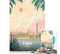 Puzzle 1000 pièces Le Caire,Égypte Affiche de Voyage Assemblage Parfait Jeu Artistique et intellectuel Cadeau Amusant pour Un Anniversaire ou Tout Autre Moment de détente (38x26cm)