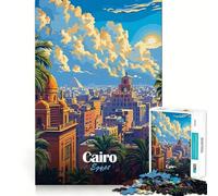 Puzzle 1000 pièces Le Caire,Égypte Illustration de Paysage Urbain Bord Parfait Jeu cognitif Jeu de Relaxation Décoration Artistique de Noël (38x52cm)