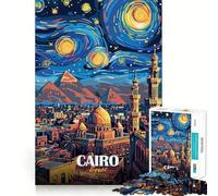 Puzzle 1000 pièces Le Caire Égypte Nuit étoilée Art Bords Parfaits Jeu cognitif Jeu Lent Décoration de Noël Amusante (38x52cm)