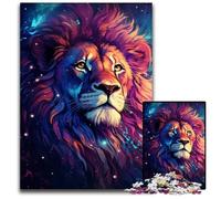Puzzle 1000 pièces Le psychédélisme coloré du Lion de la Nuit étoilée Puzzles pour Adultes Relax & Challenge Art de décoration intérieure colorée pour Les Amis 1000 PCS (75x50cm)