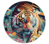 Puzzle 1000 pièces Le Puissant Tigre Puzzles Ronds 1000 pièces pour Adultes pour Noël, Halloween, Pâques, Nouvel an (67,5x67,5cm)