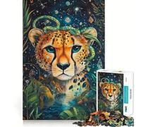 Puzzle 1000 pièces Le Regard céleste du guépard Jeu d'articulation Parfait Activité cérébrale Jeu Amusant et Relaxant Décoration de Noël Amusante (50x75cm)