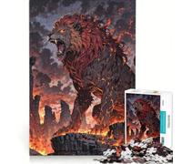 Puzzle 1000 pièces Le Roi Lion Rugissant sur des ruines de Pierre, décoration Murale, défi Difficile, Cadeau Unique pour Un Anniversaire ou Noël 38x26cm