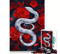 Puzzle 1000 pièces Le Serpent Blanc Parmi Les Roses pourpres pour Adultes Un Jeu Amusant et ressourçant,Un Assemblage sûr et Solide,Une activité idéale pour Toute la Famille (38x52cm)