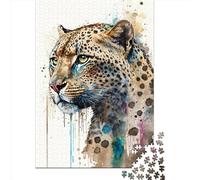 Puzzle 1000 Pièces Léopard Aquarelle pour Adultes et Adolescents Cadeau de Noël 1000 Pièces (38x26cm)