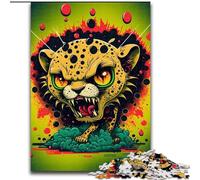 Puzzle 1000 pièces Léopard enragé en Bois, idée Cadeau déco Originale 50x75cm pour Adolescents et familles, idéal pour Un Bricolage et Un défi cérébral