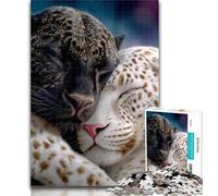 Puzzle 1000 pièces léopard Noir et Blanc pour Adolescents, Anti-Stress, défi Difficile, renforce l'amour Entre Couples, 50x75cm