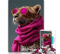 Puzzle 1000 pièces Léopard Portant Un Foulard, Cadeau pour Adolescents, Assemblage de Motifs, activités Amusantes à la Maison, Cadeau d'anniversaire, Cadeau de Voyage (50x75cm)