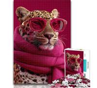 Puzzle 1000 pièces Léopard Portant Une écharpe Puzzle 1000 pièces pour Adultes et Adolescents, entraînez Votre Cerveau et Vos Mains Cadeaux pour Amis et Famille 26x38cm