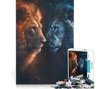 Puzzle 1000 pièces Les Lions Bleus et Oranges Jouet à Monter soi-même activité familiale avec des pièces de Formes aléatoires Parfaitement emboîtables 38x52cm