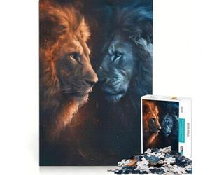 Puzzle 1000 pièces Les Lions Bleus et Oranges Jouet à Monter soi-même activité familiale avec des pièces de Formes aléatoires Parfaitement emboîtables 38x52cm