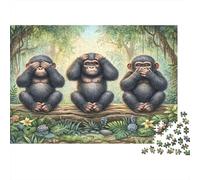 Puzzle 1000 pièces « Les Trois Singes de la Jungle » : Jeu éducatif pour Adultes, décoration, défi, Niveau de difficulté élevé, Cadeau d'anniversaire pour Hommes et Femmes, 38 x 26 cm / 1000 pièces