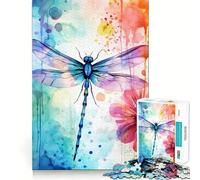 Puzzle 1000 pièces Libellule Aquarelle pour Adultes Jeu de mémoire Emboîtement précis sans espaces Activité apaisante pour Une Pause mentale (38x26cm)