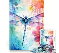 Puzzle 1000 pièces Libellule Aquarelle pour Adultes Stimule la mémoire et la Force Détente agréable Découpe Fine Cadeau Symbolique (38x26cm)